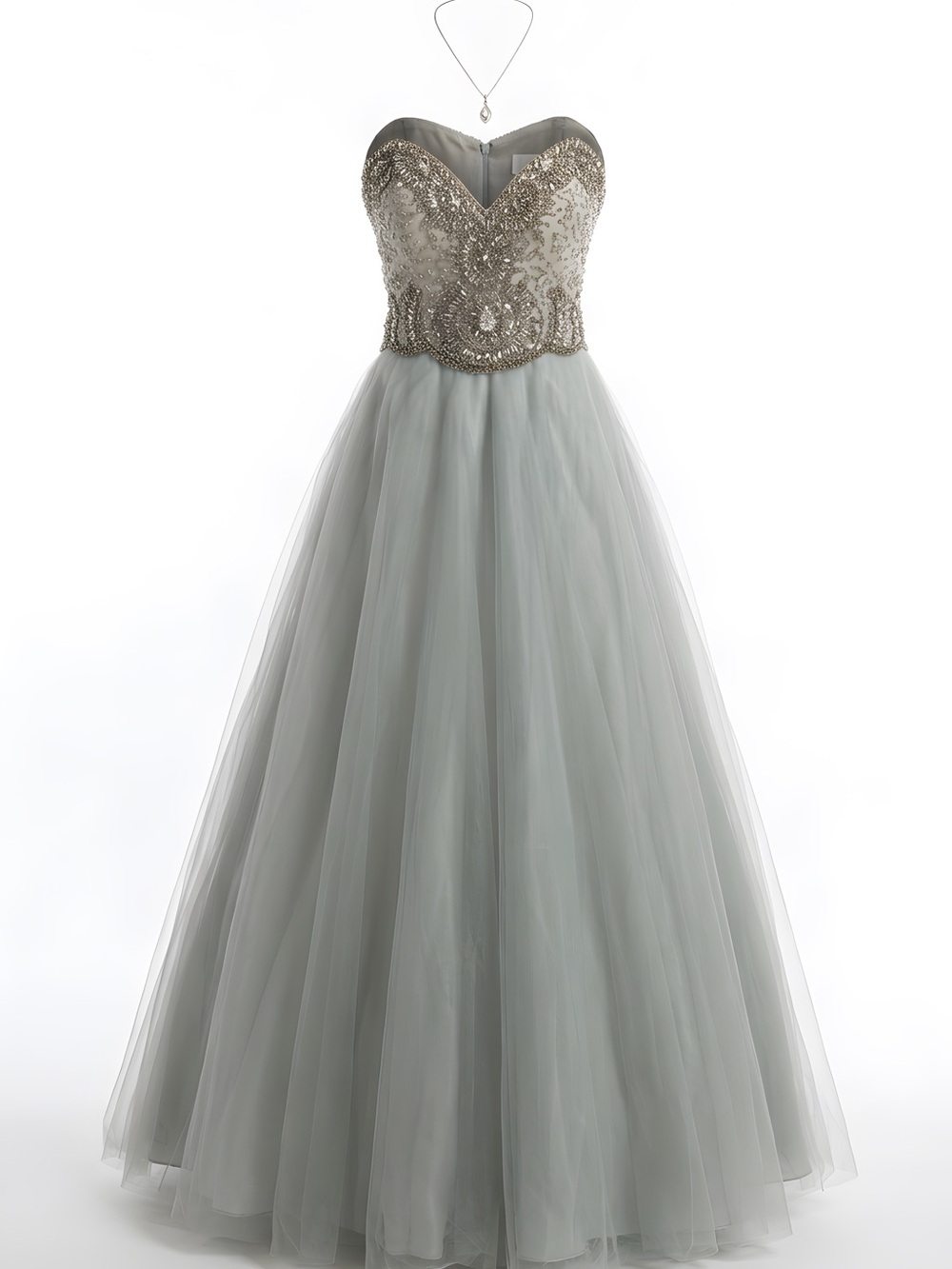 Strapless Beaded Gown in Silver and Cream